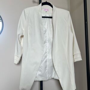 Pink Lily Ivory Open-Front Blazer with Three-Quarter Sleeves